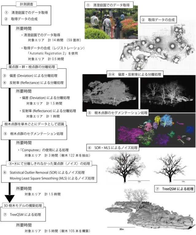 図 11  3D 樹木モデルの構築までの工程と所要時間 