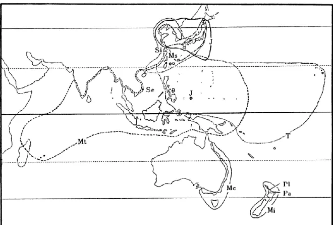 図  2  世界のコウライシバ（ Zoysia matrella Merr.）の分布