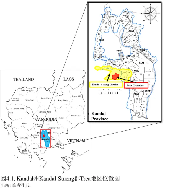図 4.1, Kandal 州 Kandal  Stueng 郡 Trea 地区位置図