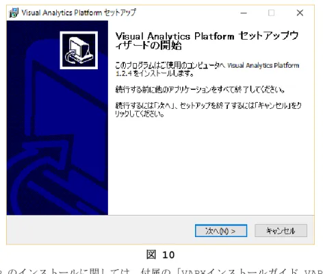 図 10  VAP のインストールに関しては，付属の「VAP¥インストールガイド_VAP.pdf」をご 覧ください．なお，インストールガイド_VAP.pdf には VAP のインストール時 に .NET Framework 3.5 に関するエラー（図 11）が表示された場合の対応法等が 記載されております．  図 11 