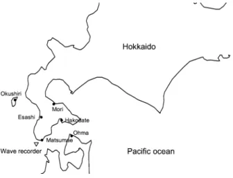 図 1. 波浪計と地域気象観測局の位置．