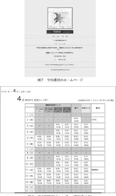 図 ８ 　 学 内 P C 利 用 カ レ ン ダ ー （ 2 0 0 1 年 ４ 月 ）図 ７ 　 学 内 専 用 の ホ ー ム ペ ー ジ