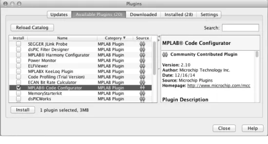 図 1.3: 有効になった MPLAB Code Configurator図 1.2: [Plugins]ダイアログ ボックス