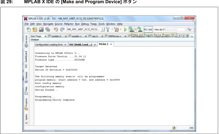 図 29: MPLAB X IDE の [Make and Program Device] ボタン