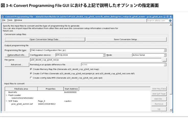 図 3-4: Convert Programming File GUI における上記で説明したオプションの指定画面