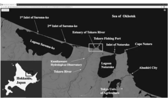 Fig. 2　Enlarged map of the estuary of Tokoro River,  representing  the  gray  square  presented  in  Figure 1