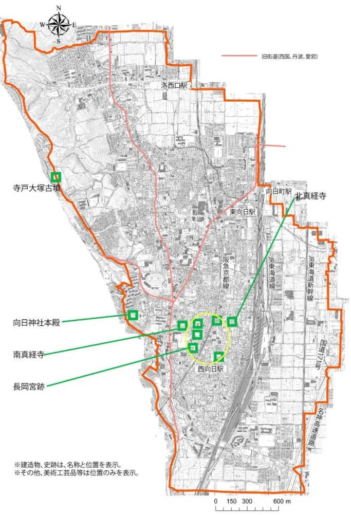 図 1-4-1-1　向日市の国指定文化財　位置図