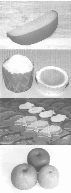 図 9 蜂 ろうを用いる食品 チ ューイ ンガムには可塑剤 と して 5‑ 10%の ワ ック スが含 まれ る.主 に石油系 のマイ クロワ ックスが 使用 され るが,蜂 ろ うを添加す ることによ りガム の硬 さを調節 して,食感 を向上 させている