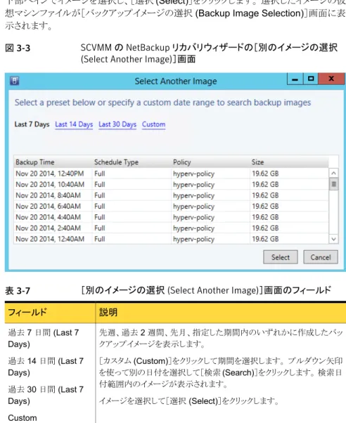図 3-3 SCVMM の NetBackup リカバリウィザードの［別のイメージの選択 (Select Another Image)］画面