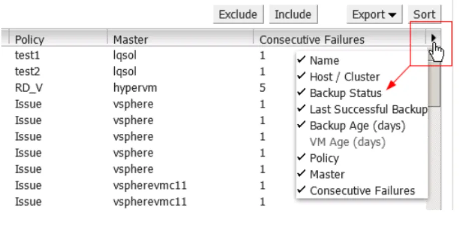 図 3-2 ［仮想マシン (Virtual Machines)］表示での列の有効と無効の切り替 え (詳細)
