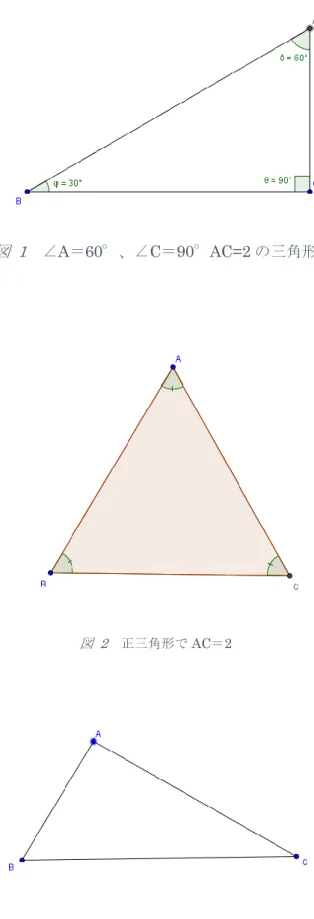 図  1  ∠A＝60°、∠C＝90°AC=2 の三角形 