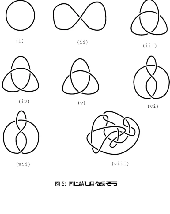 図 5: 同じ結び目を探そう