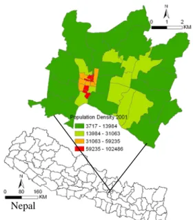 Figure 1: Study area – population density per square km.   