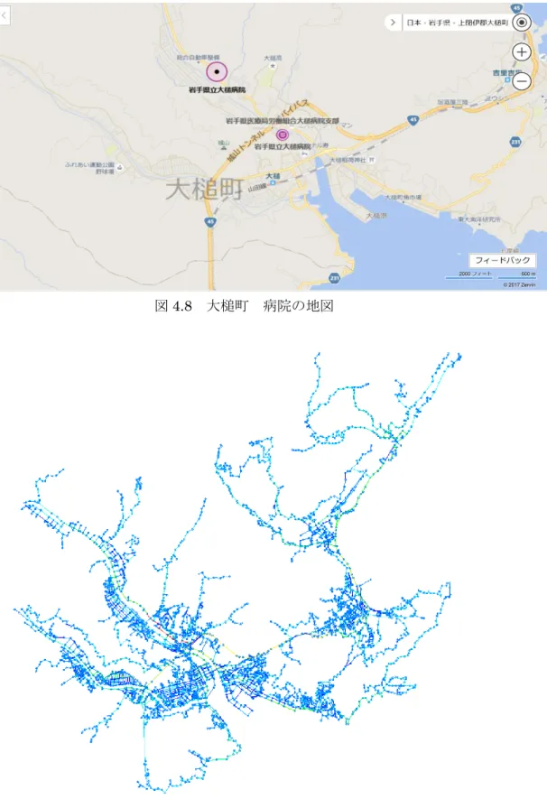 図 4.9  病院と住居の間の最短経路 