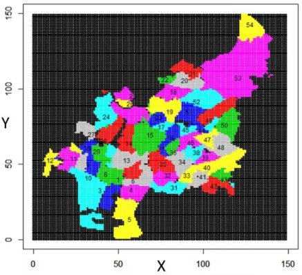 図 3. 3  メッシュに変換した学区データ 