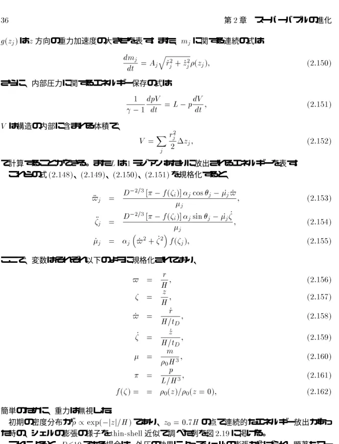 図 2.20 上は、 Thin Shell 近似を用いて調べたスーパーバブルのシェルの伝搬 (MacLow &amp; McCray