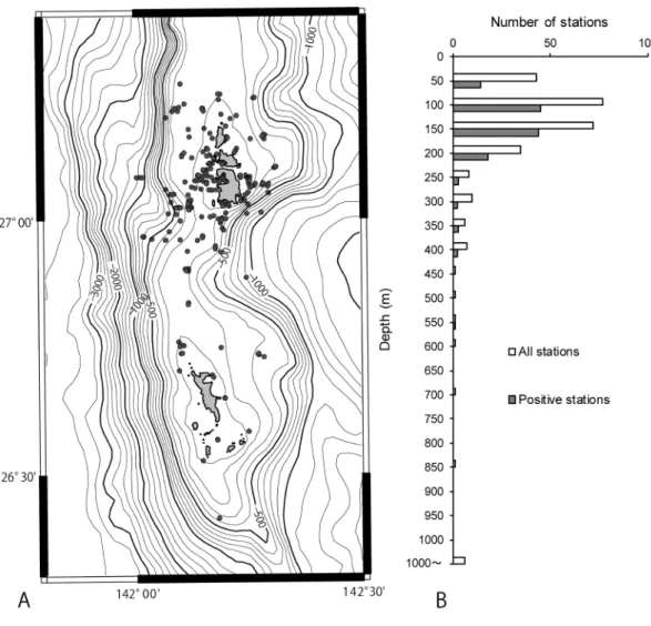 Fig.  1.  Outline of survey stations. A. A map showing all the dredging sites by various research vessels (see Table  1 for details), including negative stations (yielding no vetigastropods)