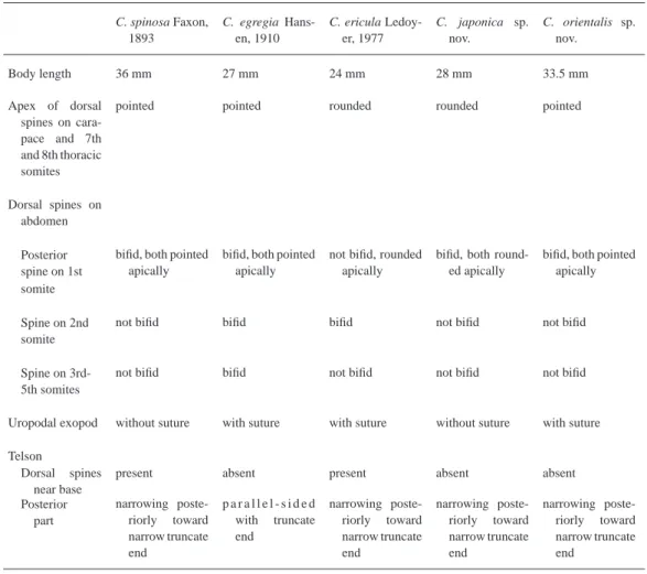 Table 4. Comparison of characters in the fi ve species in Ceratomysis.