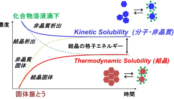 図 1 Kinetic solubility と thermodynamic solubility の関係