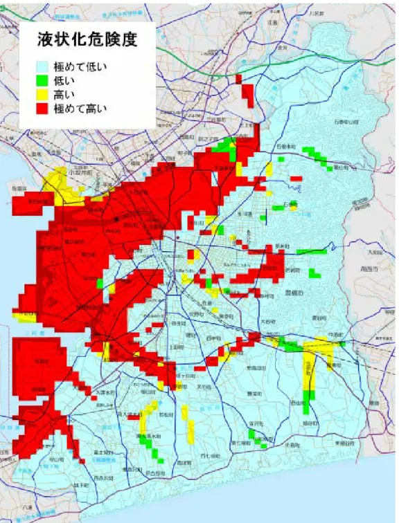 図 1-4  想定東海・東南海地震連動による液状化危険度の予測結果（参考文献 4 より引用） 