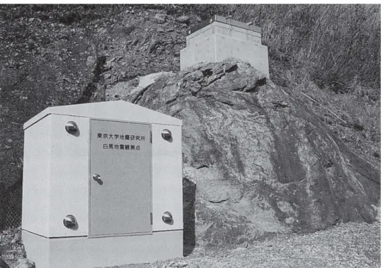 図 2. 白馬観測点の全景. ⑨亙重 D : 大佐渡: ζ 亙亘〉実線は有線、点線は無線、数字は伝送速度 (Kbps) ¥ J   、仁王宝プ O の観測点は、広帯域地震計の設置点 fli 右苗〕ー ¥   紬倉島を除く全点を 24 ビット化 〈 蚕 u....