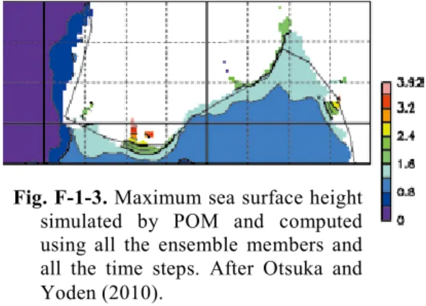 Fig. F-1-3. Maximum sea surface height simulated  by  POM  and  computed  using all  the  ensemble  members  and  all  the  time  steps
