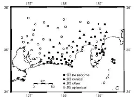 Fig. 2.1.9 Distribution  of  observation  stations  grouped  according  to  the  monument/