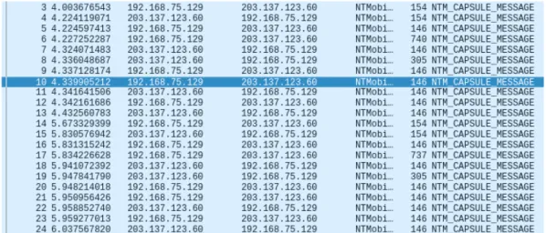 図 13 NTMobile を実装した場合の wire shark