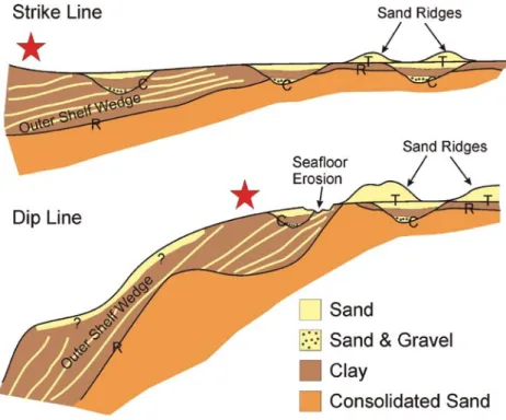 Figure 4. schematic representation of stratigraphic elements along the strike-and-dip lines  (Figure 5) of the sW06 experiment