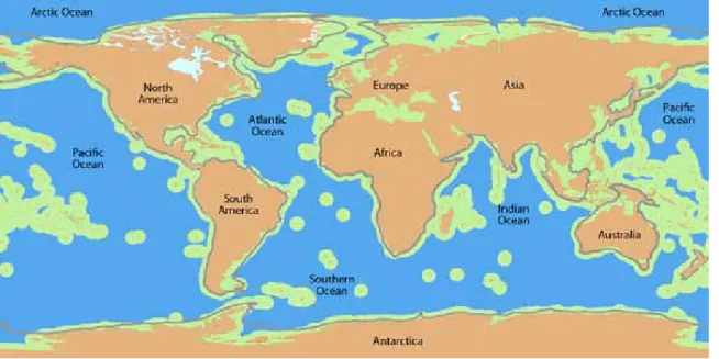 figure 3. a map of the world’s exclusive economic Zones (eeZs). although there is plenty of open ocean, it is impossible for a  launching nation to prevent free-floating sensors from being carried into another country’s eeZ by capricious ocean currents