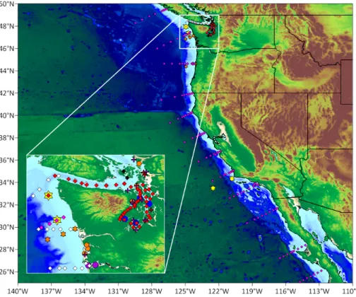 FIGURE 5. Ocean acidification observing assets in the California Current Large Marine Ecosystem  and Puget Sound (inset), a large urbanized fjord estuary