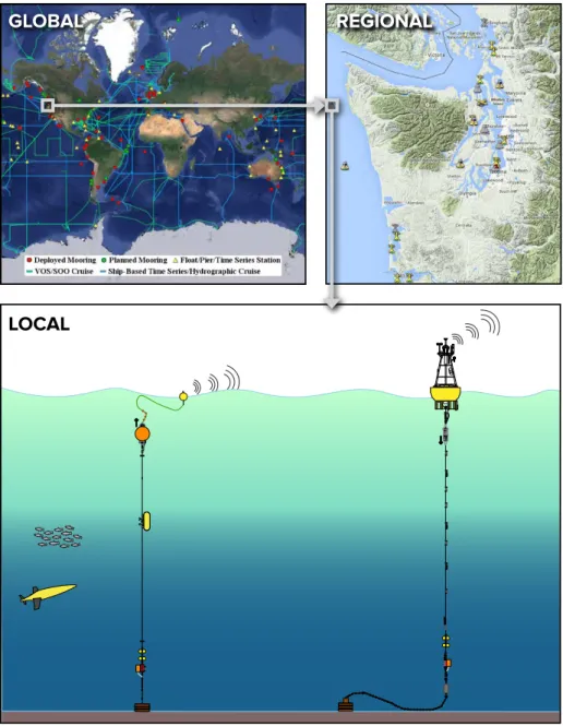 FIGURE 2. The nested scales of ocean acidification observing. Globally (top left), GOA-ON encom- encom-passes observing assets that meet consensus requirements