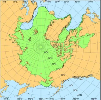 FIGURE  3. The Arctic region,  defined as it pertains for marine  fish species. Arctic marine fish  species are rarely found  out-side of this region, so the  boundary reflects the limits of  distribution of Arctic species  and not the extent to which  bor