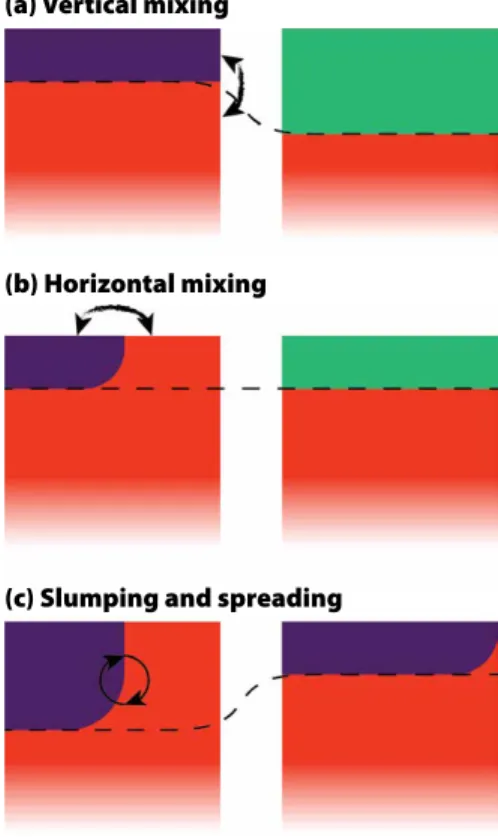 FIGURE  4.  This schematic illustrates the way  in which vertical and horizontal processes can  change the sea surface salinity