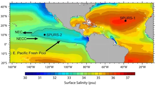 FIGURE 1. The 2016–2017 mean surface salinity from the Soil Moisture Active Passive (SMAP) satel- satel-lite instrument