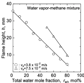 Fig. 6    Direct images of diffusion flame of  water vapor-droplets-methane mixture. 