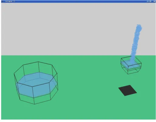 図 4.1: 仮想空間内で液体を受けとめる様子