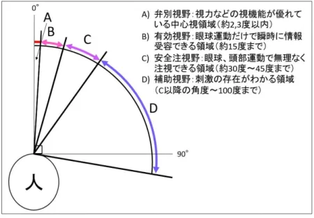 図 2.1: 視野内での情報受容特性