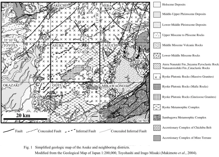 Figure  1  shows  the  geologic  outline  of  the  Asuke  district  and  peripheral  regions