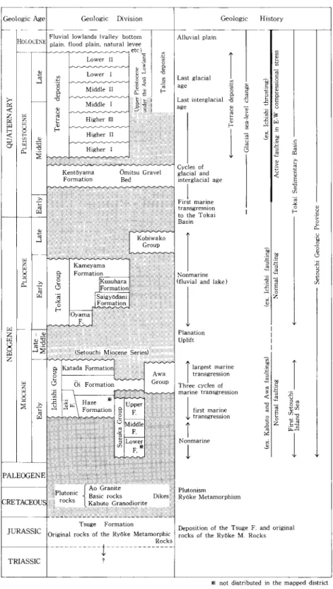 Fig. 1  Summary of the geology of the Tsu-Seibu district. 