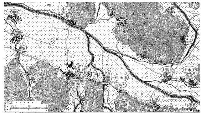 図 3 二万分の一地形図にみる若狭国府と波飯・玉置駅家間の北川河谷