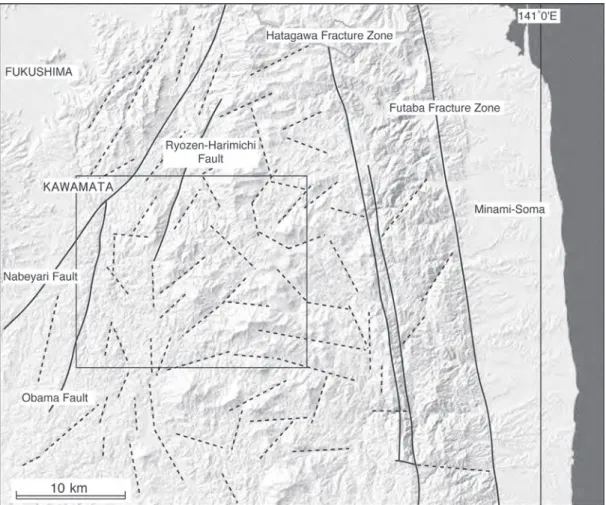 Figure 2　Tectonic map of the northern part of the Abukuma Mountains Solid line:fault, Dotted line:major lineament