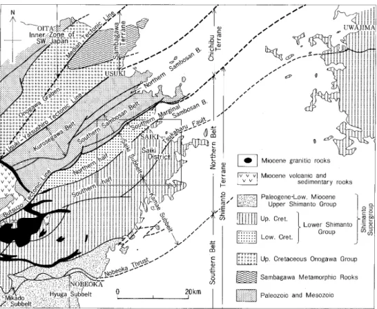 Fig. 1  Tectonic framework of the Saiki District and adjoining areas. 