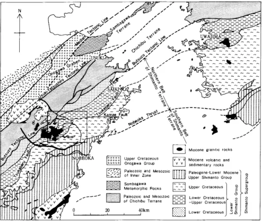 Fig. 1  Tectonic framework of the Kumata and adjoining areas 