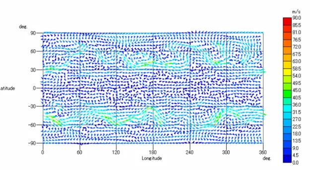 図 1.5-4   水平風速の分布（ 1994 年 4 月 21 日、高度 5km ）［単位： m ･ s -1 ］ 