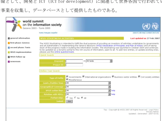 図 1: WSIS Stocktaking データベース 