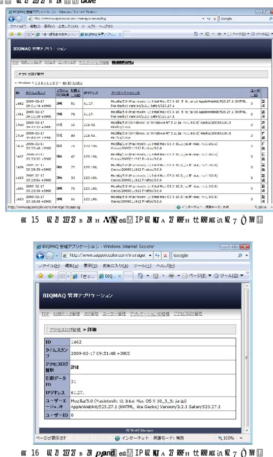 図 15  アクセスログ一覧画面（IP アドレスの一部は削除してある） 