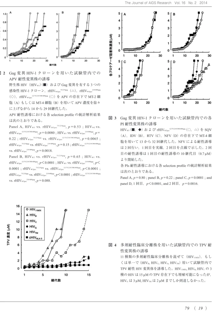 図   2　Gag 変 異 HIV-1 ク ロ ー ン を 用 い た 試 験 管 内 で の APV 耐性変異株の誘導