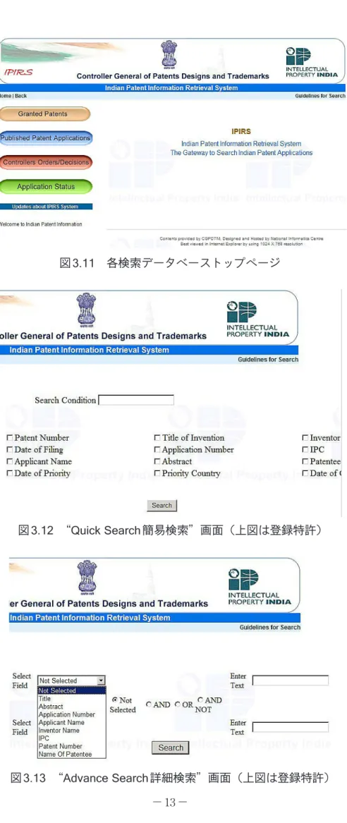 図 3. 13“AdvanceSear ch 詳細検索”画面（上図は登録特許）