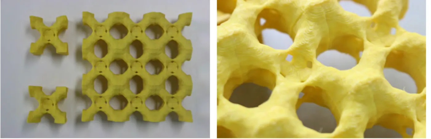 Fig. 10 3D printer outputs of optimized unit cells and the microstructure for macrostructure 2 under a high load level:
